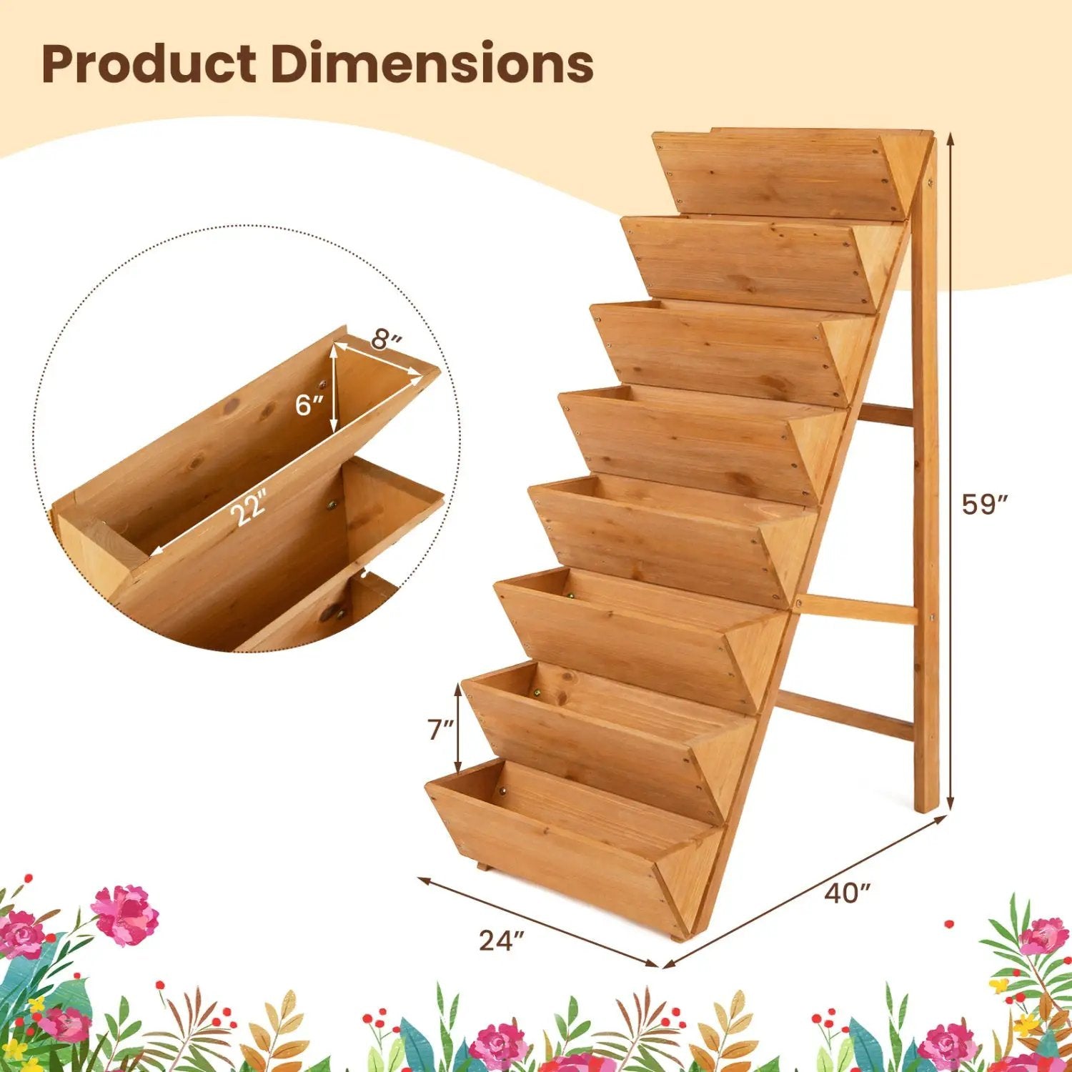 8-tier Vertical Raised Garden Bed Wood Elevated Planter Box with Legs by DirectDeals