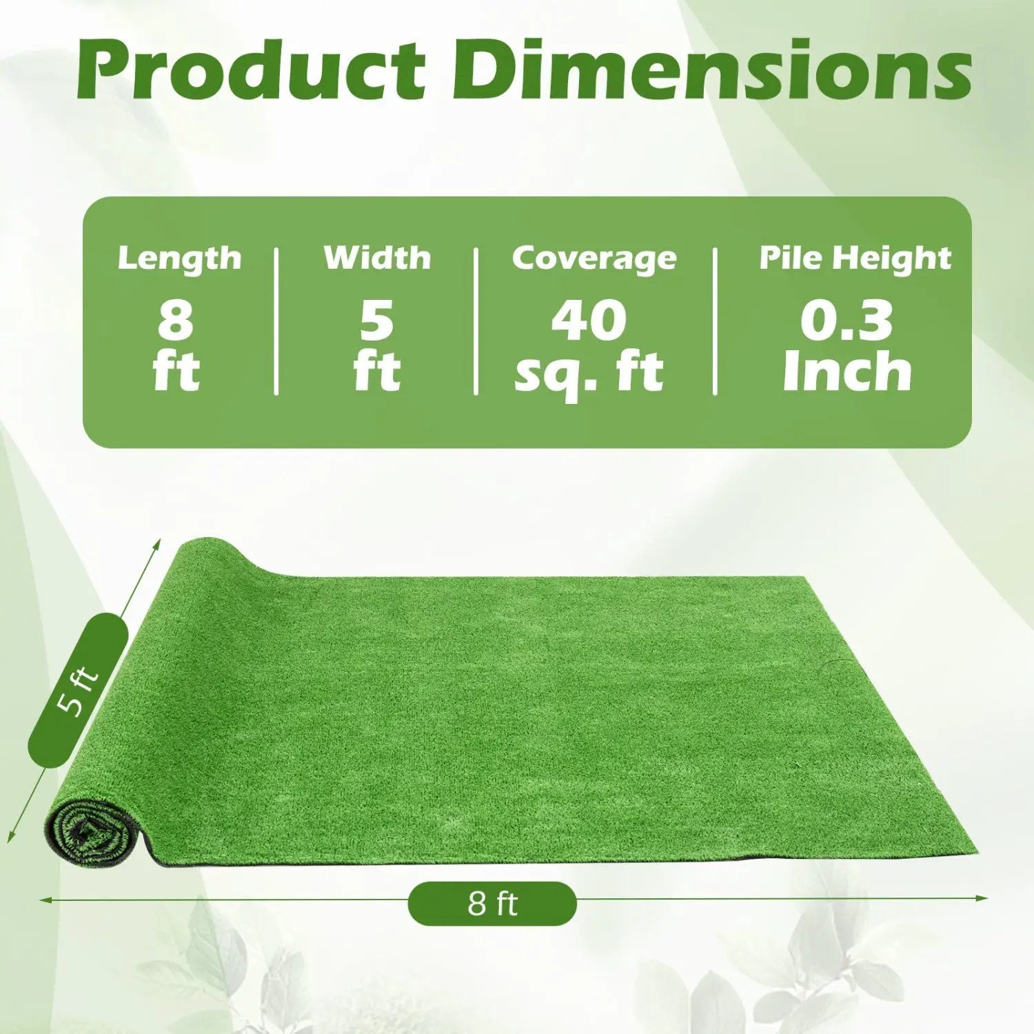 Artificial Turf Rug with 0.3 Inch Pile Height by DirectDeals