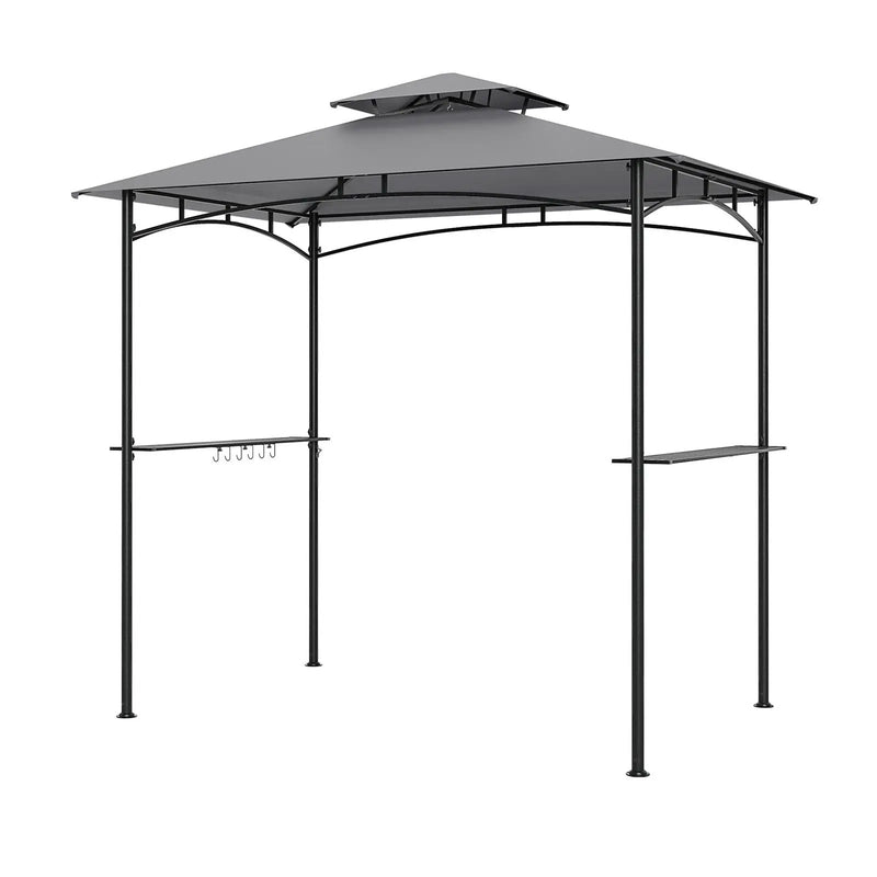 8 x 5 Feet Grill Gazebo with 2 Shelves 6 Hooks and Metal Frame-Gray by DirectDeals