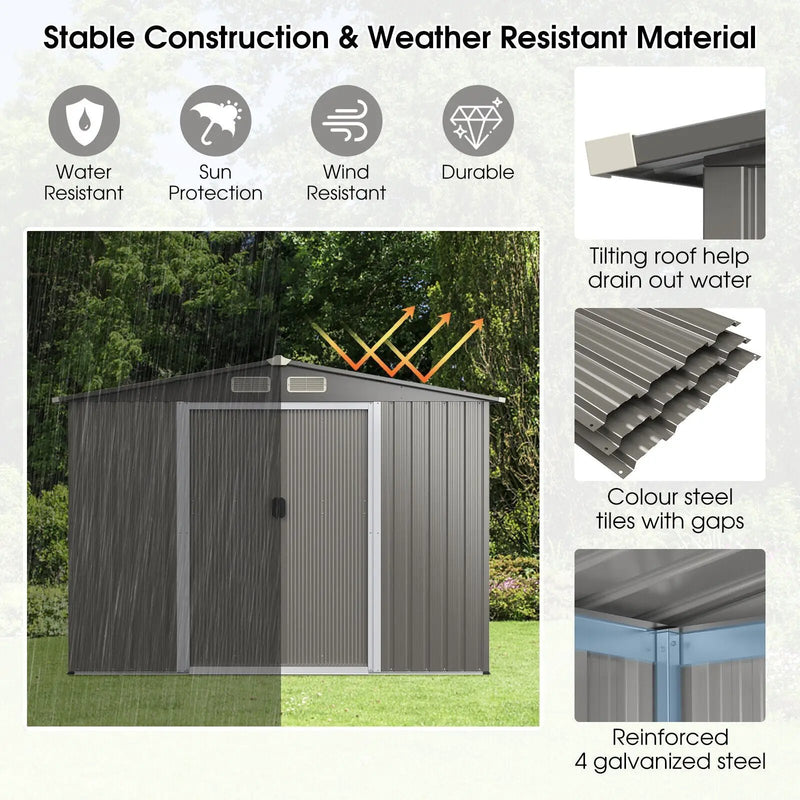 8 x 6 Feet Galvanized Steel Storage Shed for Garden Yard-Gray by DirectDeals