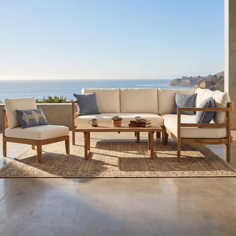 Outdoor Acacia Wood 5-Seater Sectional Sofa Set by HouseOfZazla