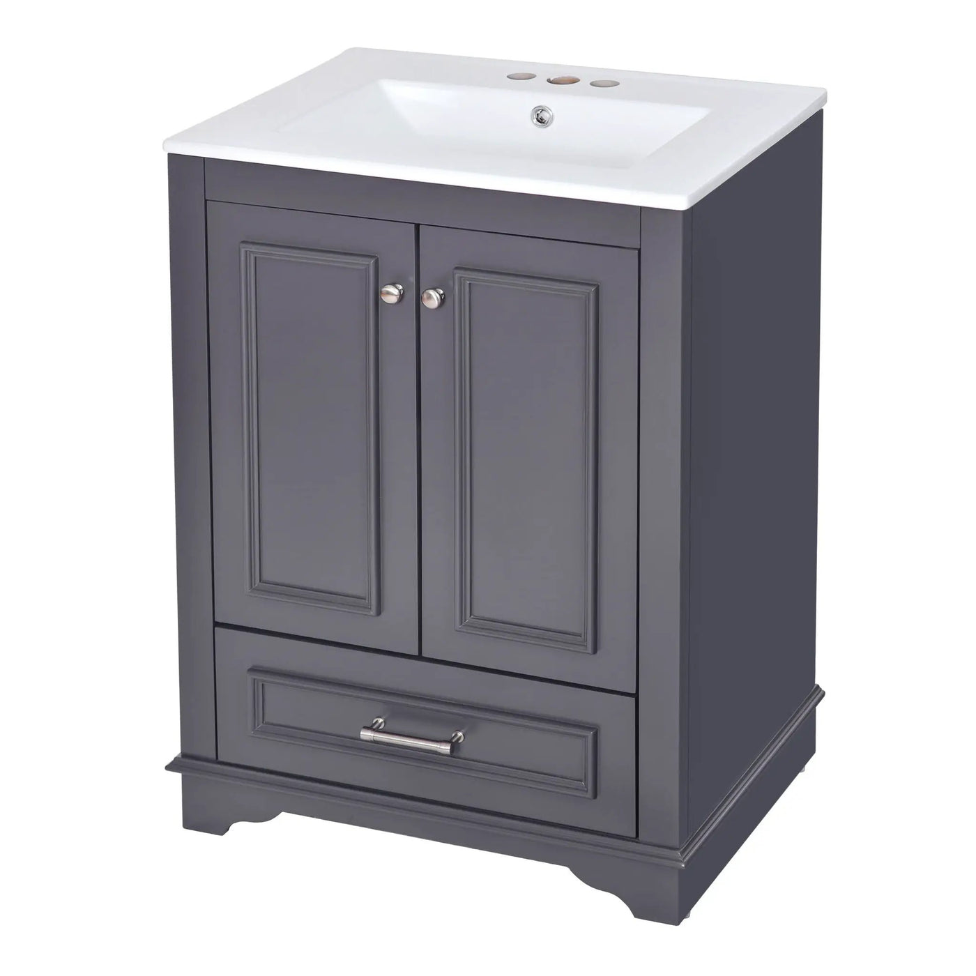 Bathroom Vanity With Ceramic Sink Combo, Modern Freestanding Storage Cabinet With Silver Handles by HouseOfZazla