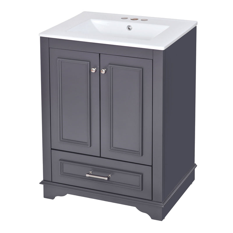 Bathroom Vanity With Ceramic Sink Combo, Modern Freestanding Storage Cabinet With Silver Handles by HouseOfZazla