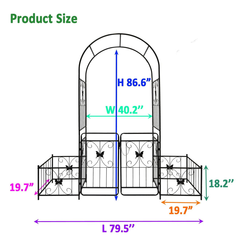 Metal Garden Arch With Gate High Climbing Plants Support Rose Arch Outdoor - Black by HouseOfZazla