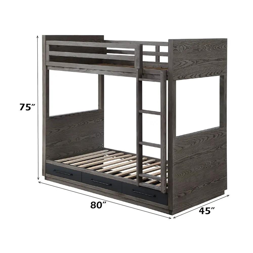 Estevon - Twin Over Twin Bunk Bed With Storage - Gray Oak by Unique Piece Furniture