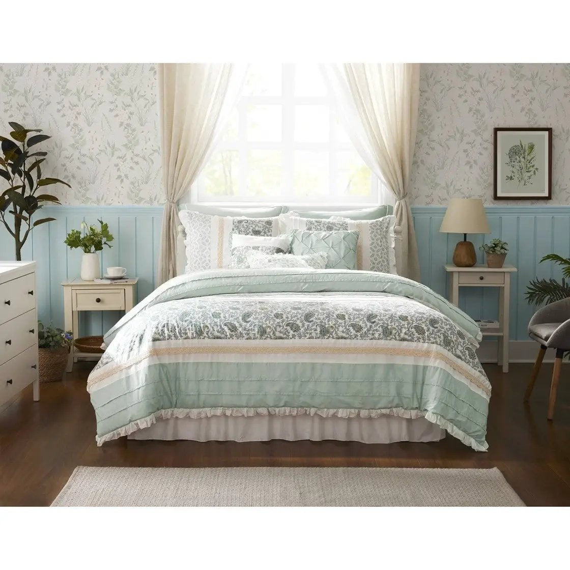 9 Piece Cotton Percale Comforter Set Aqua by HouseOfZazla