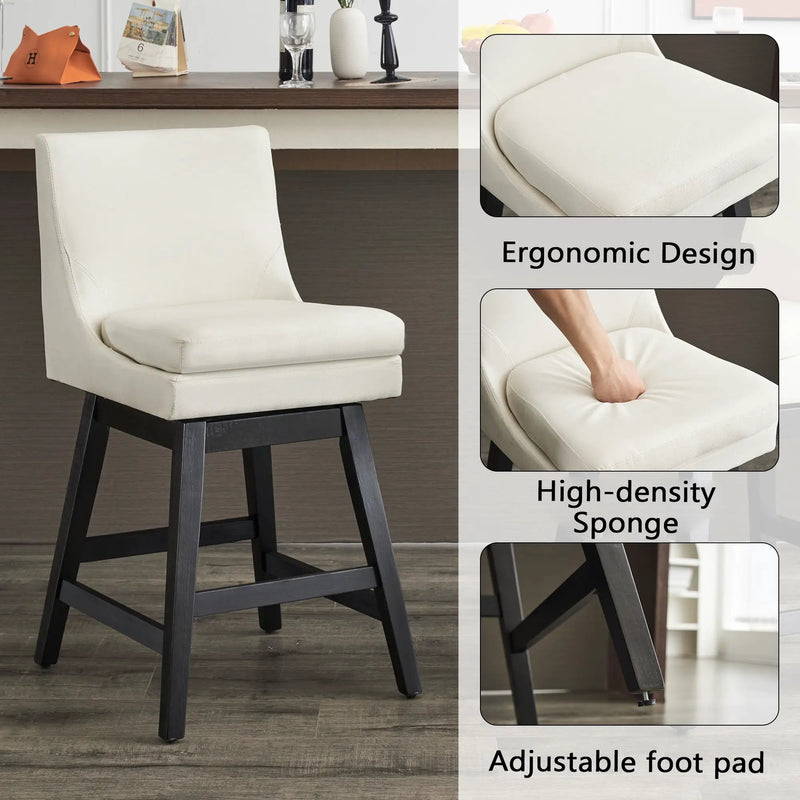 Upholstered Swivel Bar Stools With Ergonomic Design (Set of 2) - Cream White by Unique Piece Furniture