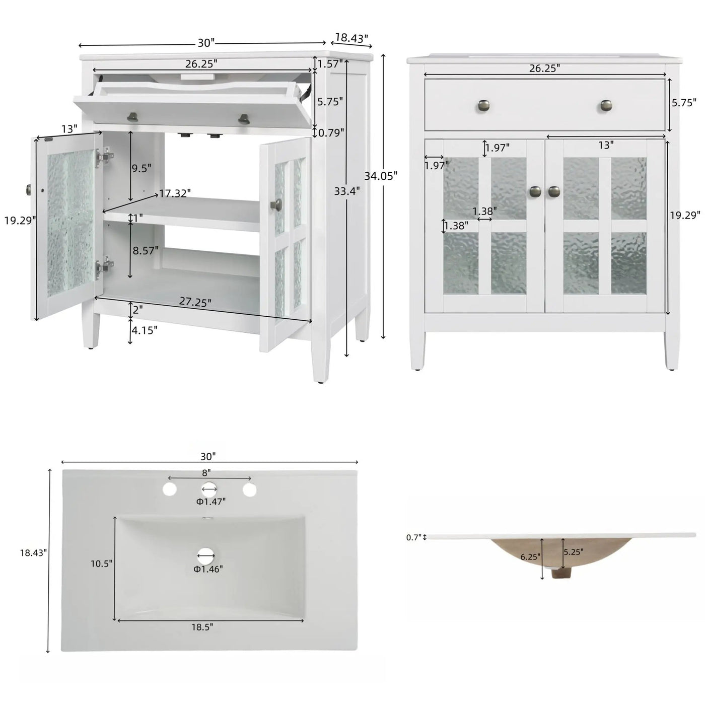 Bathroom Vanity With Ceramic Sink, Adjustable Shelf & Tip Out Tray by HouseOfZazla