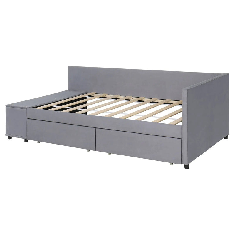 L Shaped Upholstered Platform Bed With Storage And Drawers by HouseOfZazla