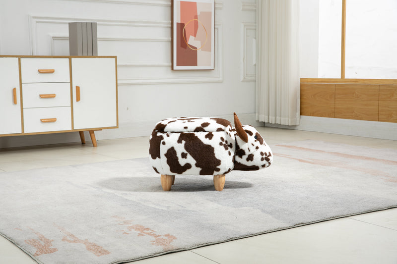 Faux-Fur Ottoman with Hidden Storage and Solid Wood Legs - Brown & White, photo 2 of 9