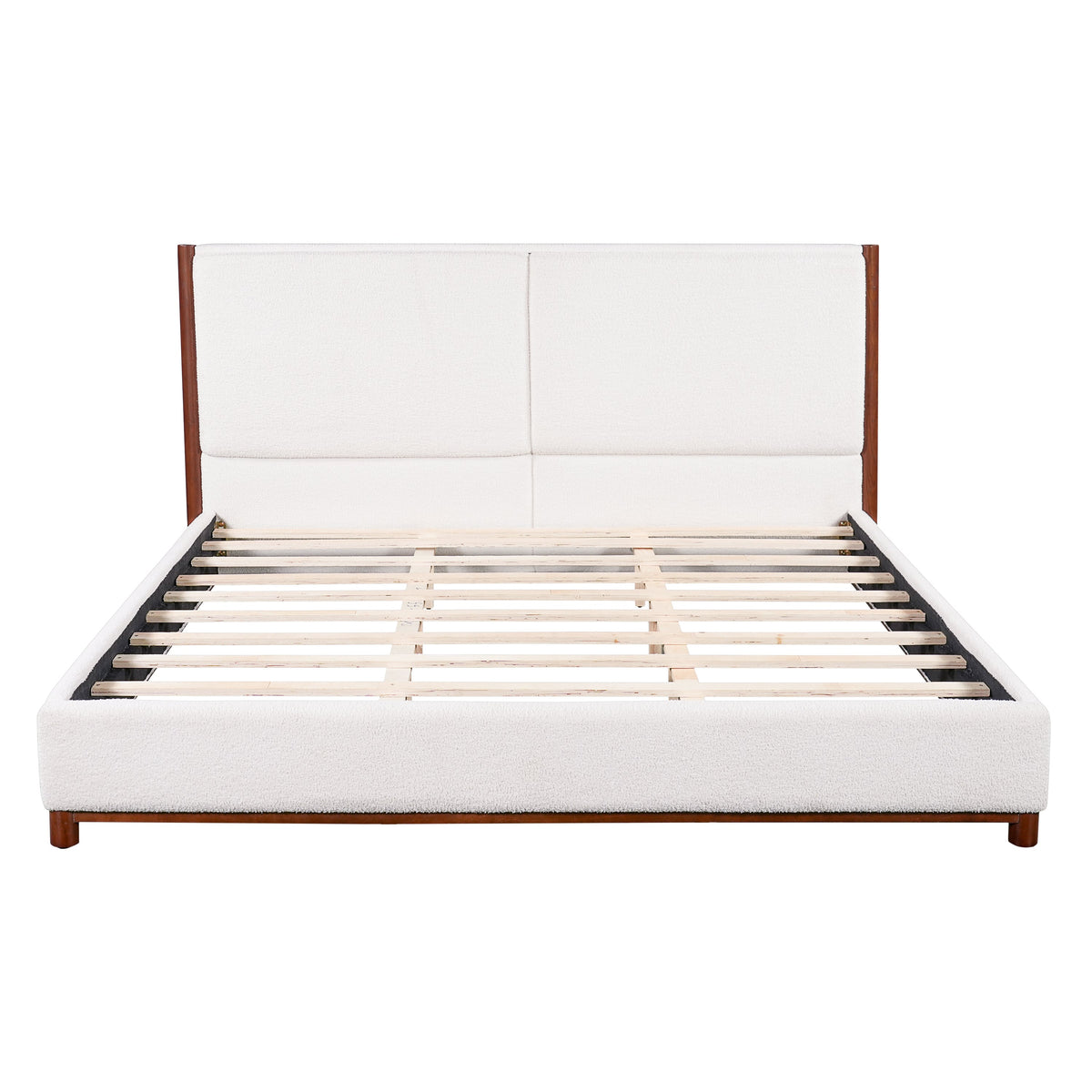 King Size Upholstered Bed Frame with Slat Support - White & Walnut, photo 6 of 10