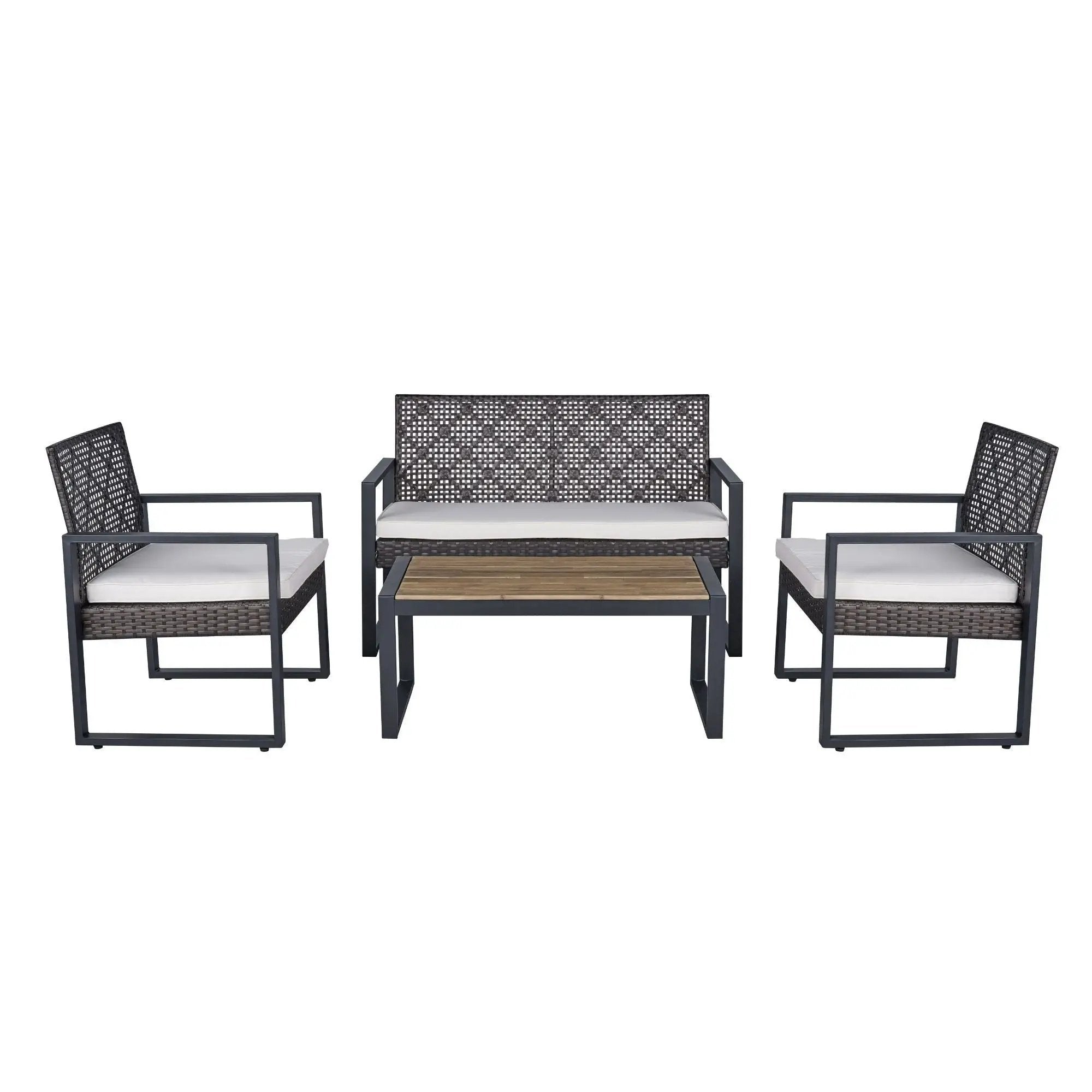 4 Piece Patio Furniture Set With Acacia Wood Table Top And Cushions by HouseOfZazla