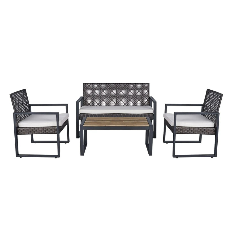 4 Piece Patio Furniture Set With Acacia Wood Table Top And Cushions by HouseOfZazla