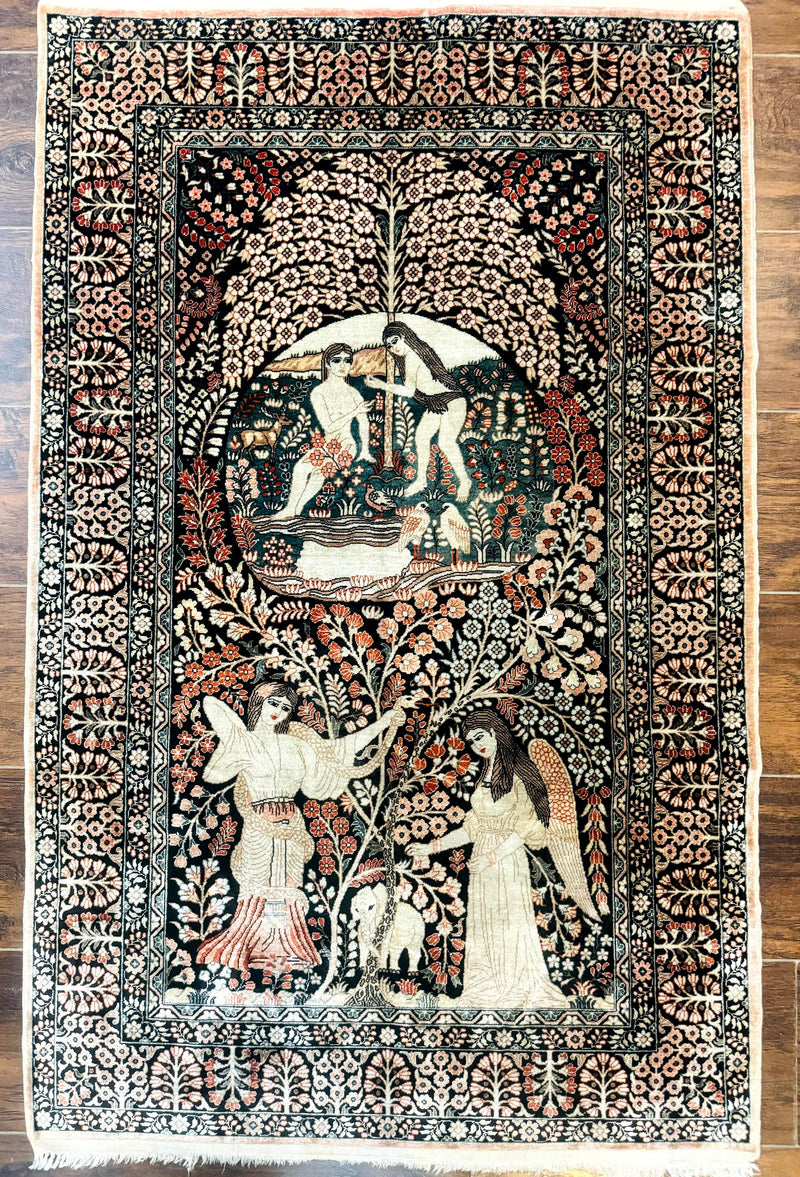 Stunning Sino Persian Pictorial Rug 2.7 x 4, Garden of Eden Adam & Eve Tree of Life Design, Extremely Fine 580 KPSI, Masterpiece by Jewel Rugs