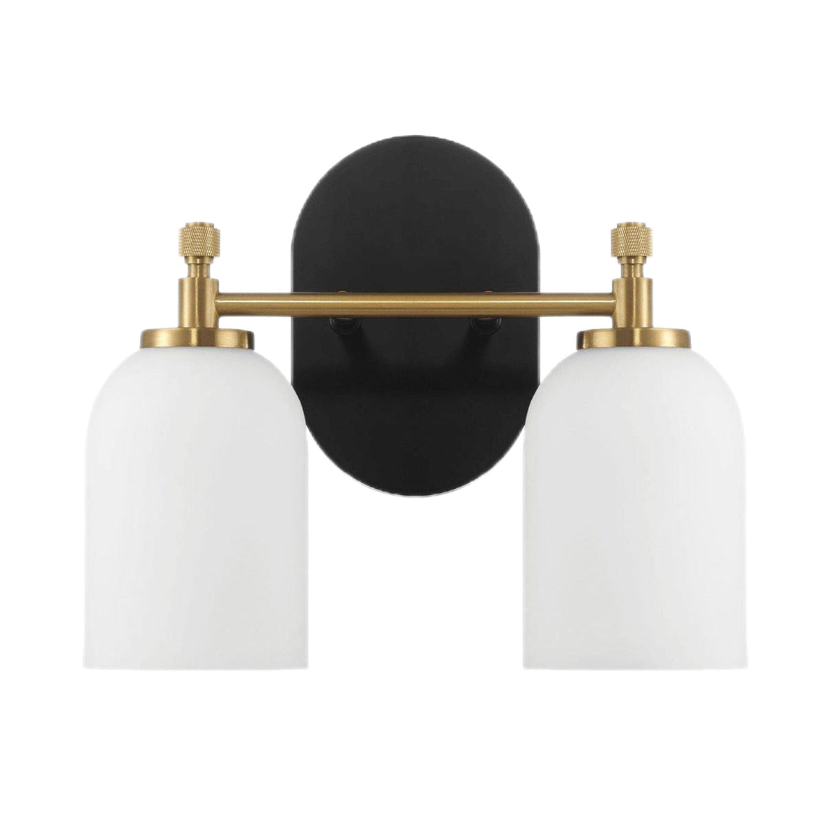 2-Light Vanity Wall Sconce with Frosted Glass Shade - Black/Gold/White, photo 8 of 9