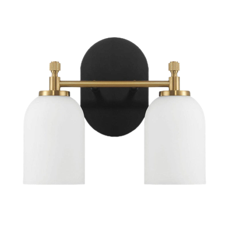 2-Light Vanity Wall Sconce with Frosted Glass Shade - Black/Gold/White, photo 8 of 9
