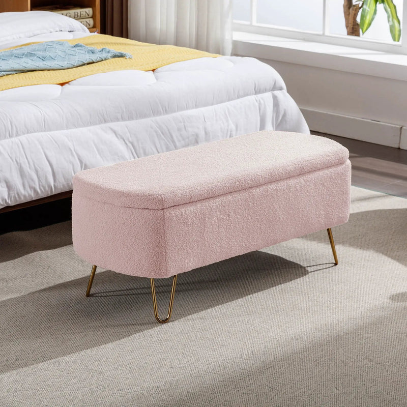 Storage Ottoman Bench For End Of Bed Legs, Modern Camel Faux Fur Entryway Bench Upholstered Padded With Storage For Living Room Bedroom by Unique Piece Furniture
