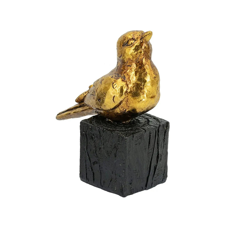Gold Resin Songbird Sculpture On Black Faux Branch by HouseOfZazla