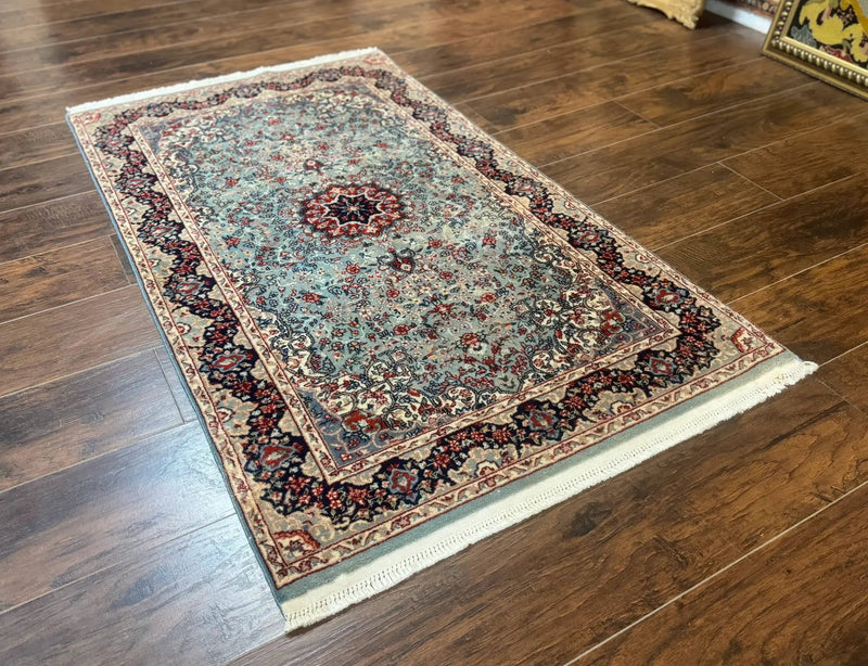 Indo Persian Kerman Rug 3x5, Light Blue, Floral Medallion by Jewel Rugs