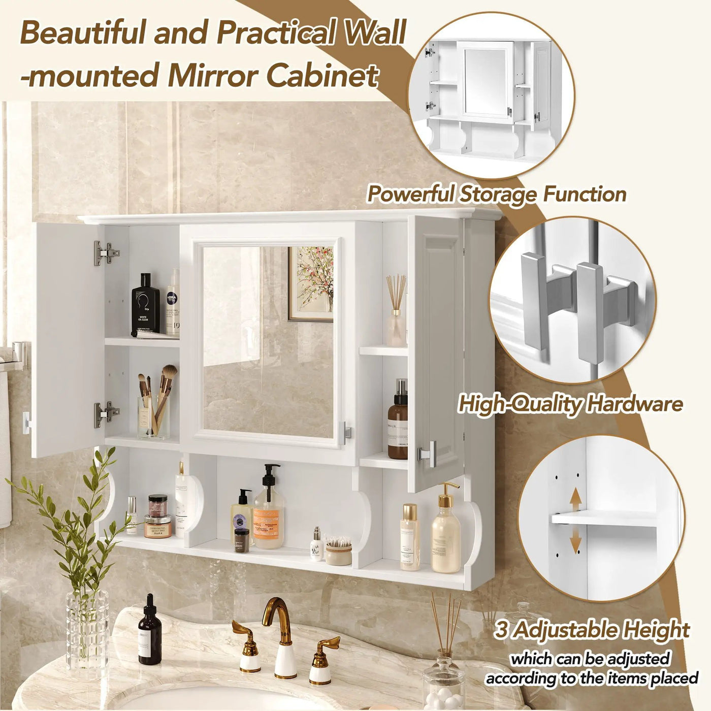 Wall Mounted Bathroom Medicine Wall Cabinet With Mirror & Open Shelves by HouseOfZazla