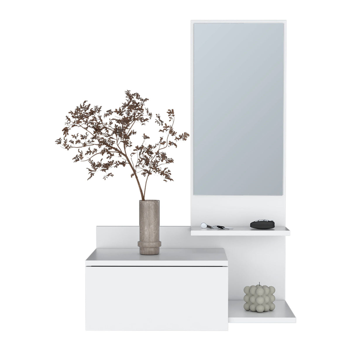 Lowell Floating Hallway Cabinet with Mirror and Storage - White or Black, photo 10 of 16