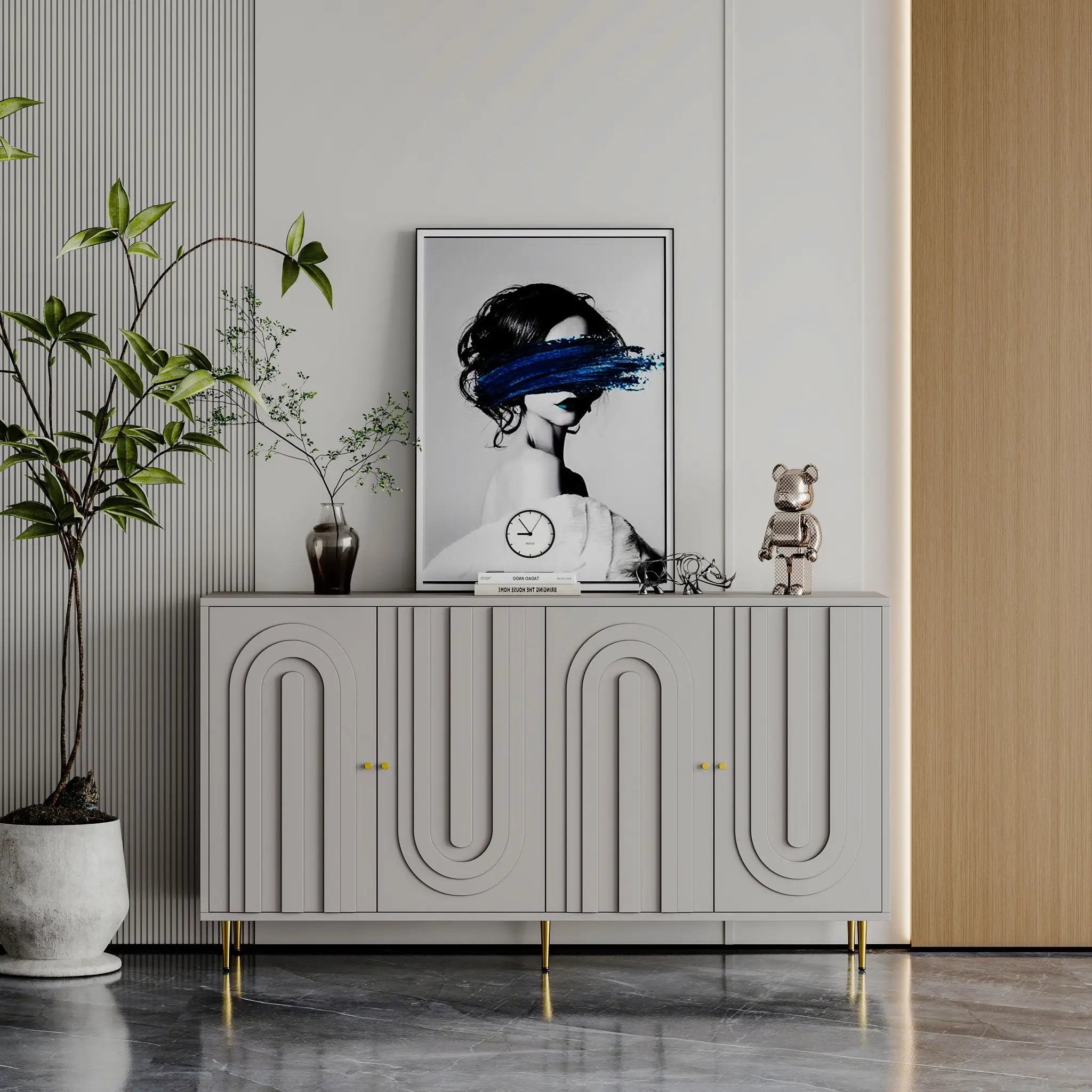 Modern Lacquered 4 Door Cabinet Sideboard Buffet Server Cabinet Storage Cabinet, For Living Room, Entryway, Hallway, Office, Kitchen And Dining Room by Unique Piece Furniture