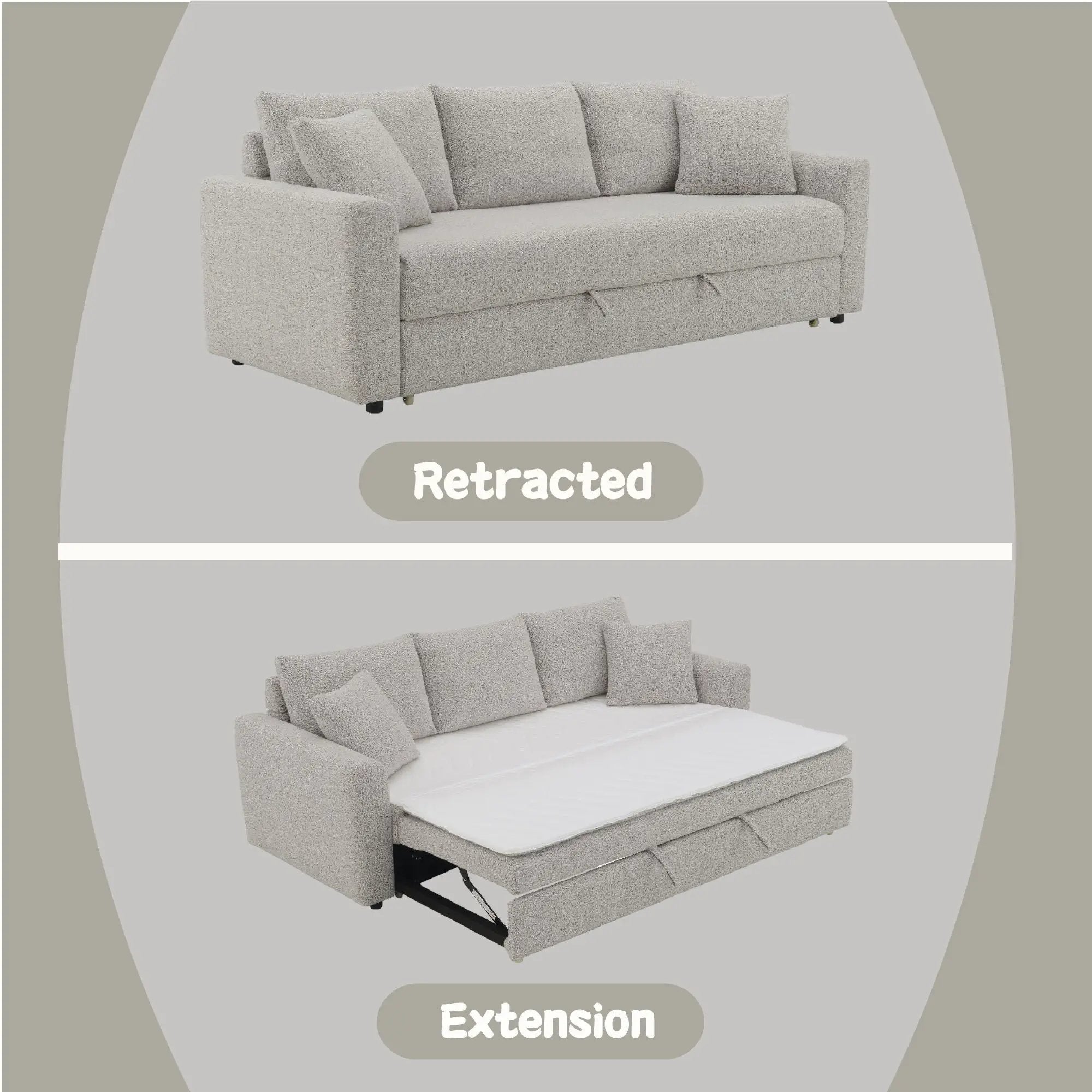 Connie - Boucle Sleeper Sectional Sofa With 2 Toss Pillows - Beige by HouseOfZazla