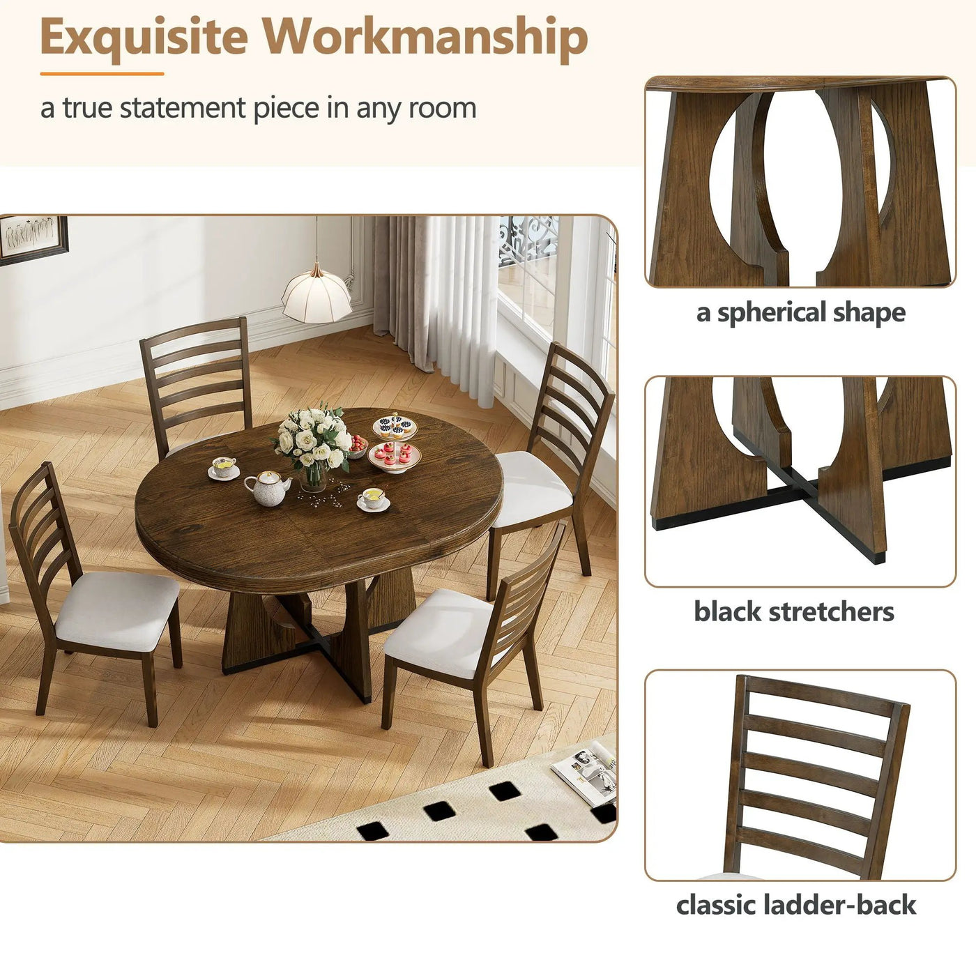 Round Dining Table Set For 4 With Chairs by HouseOfZazla