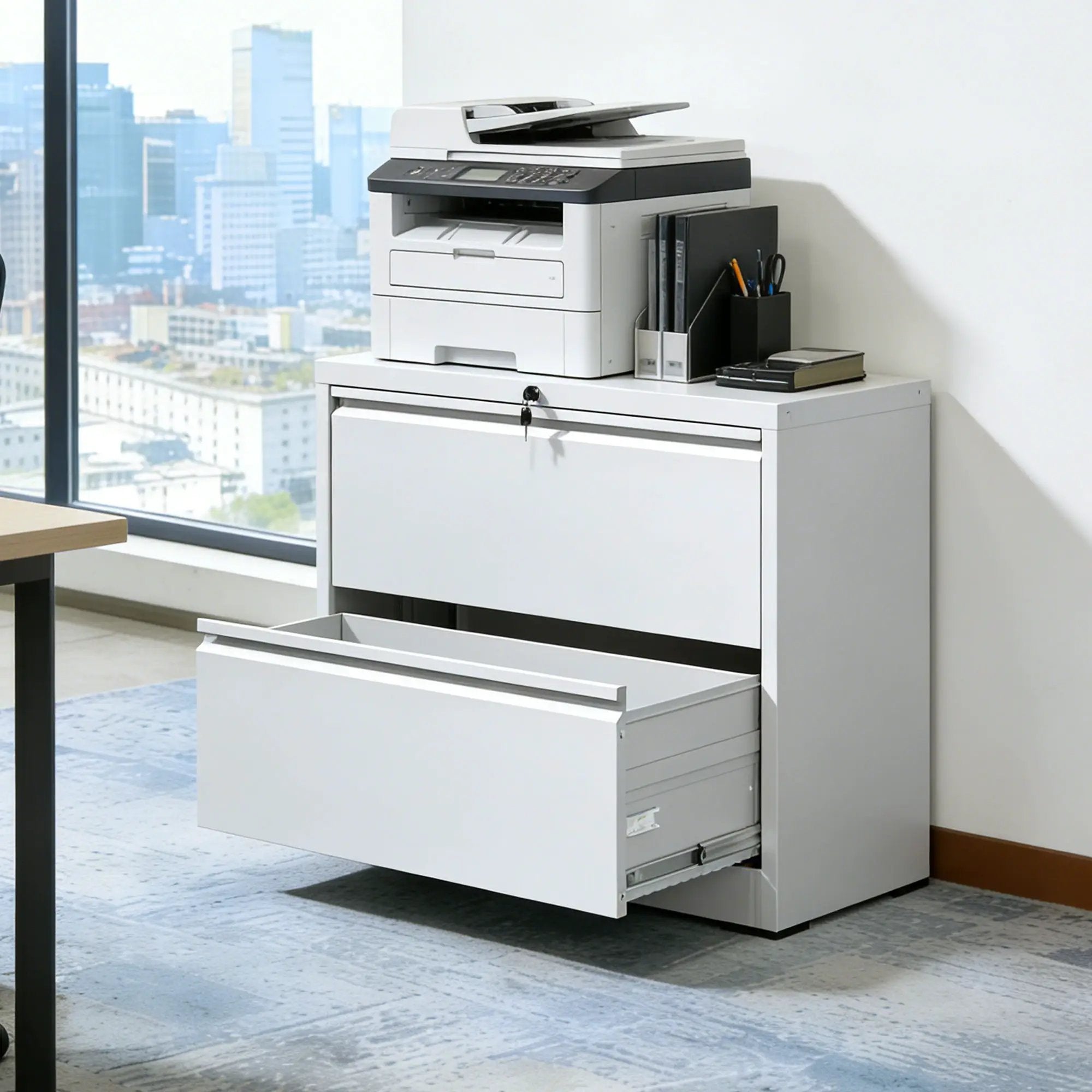 Lateral File Cabinet 2 Drawer, Locking File Cabinet With Anti Tip Interlock, Heavy Duty Storage For Letter / Legal / A4 Files - White by Unique Piece Furniture