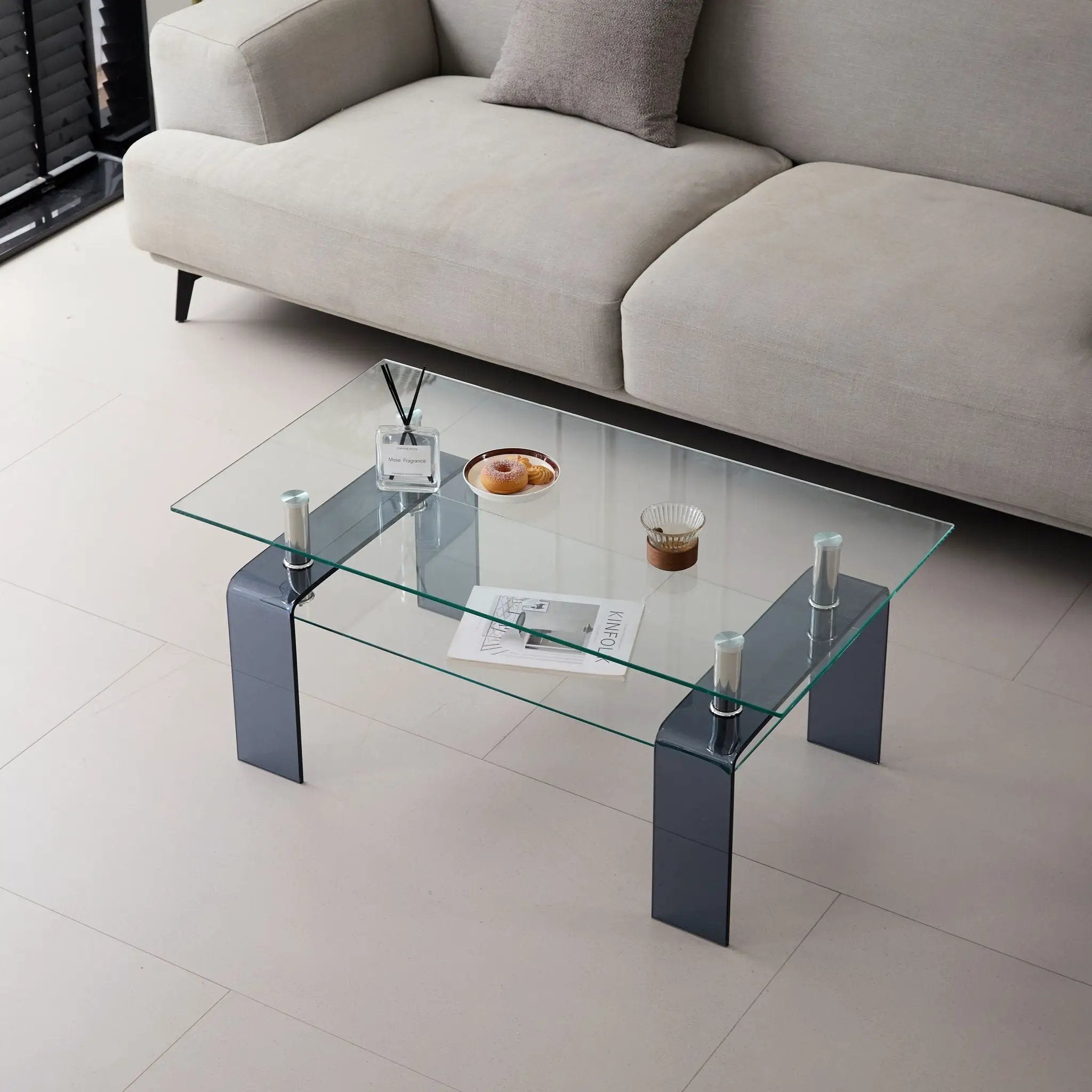 Modern Tempered Glass Coffee Table With 2 Tier Storage For Living Room by HouseOfZazla