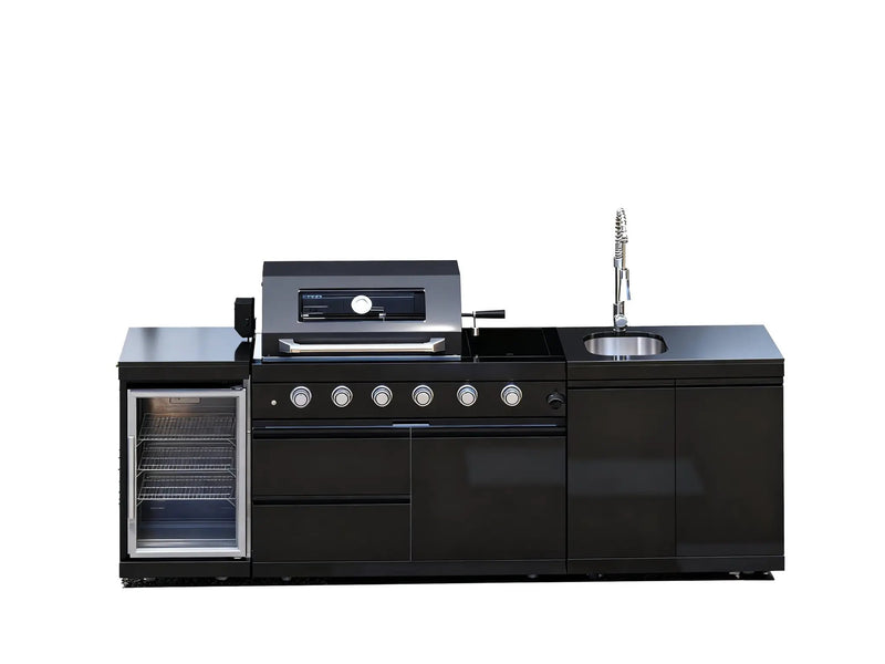 NG 104" 4-Burner 72,000 BTU Black Outdoor Kitchen Island Grill Rotisserie by Chery Industrial