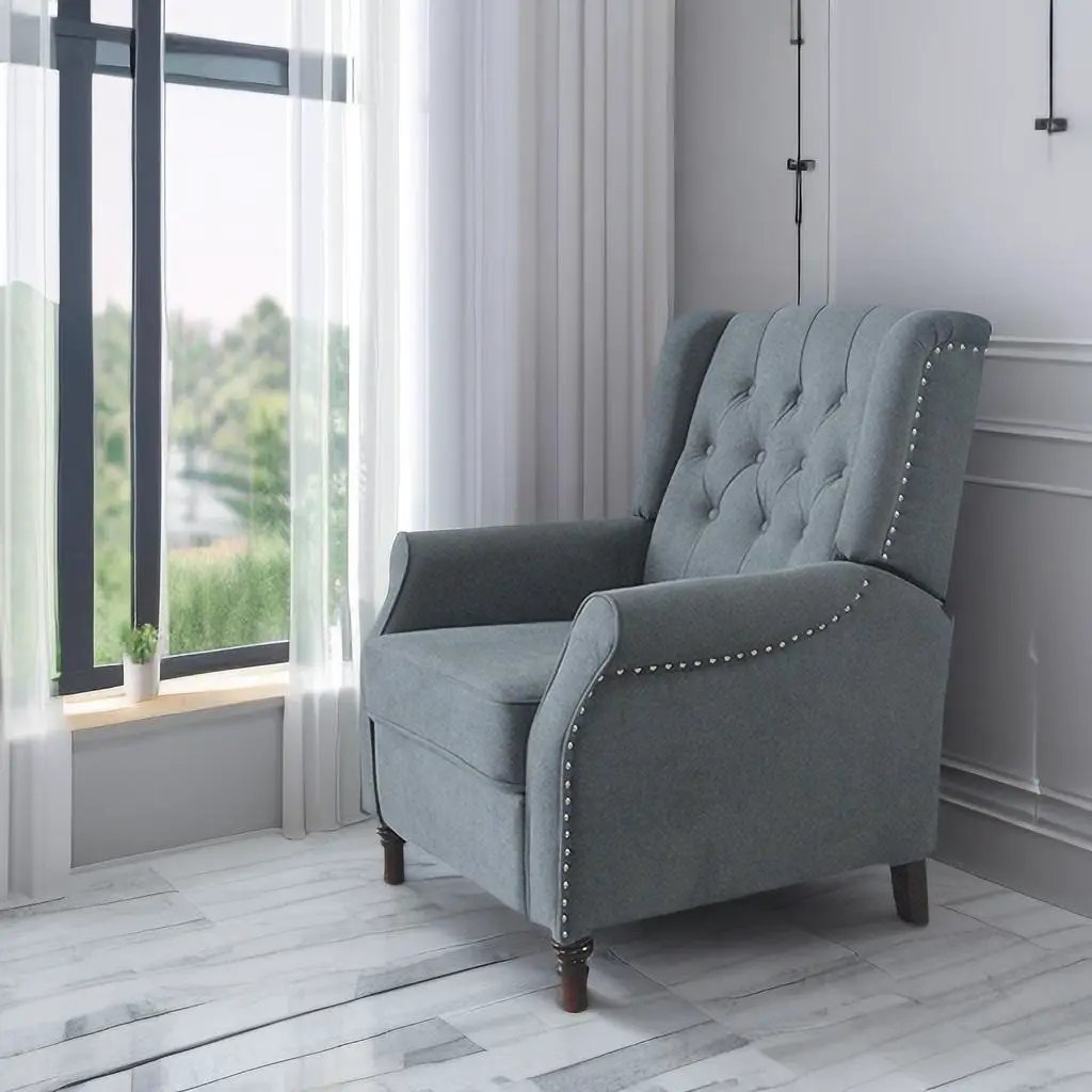 New Design Classic Waterproof Fabric Living Room Pull Button Sofa, High Back Manual Recliner Chair Cinema Home Theatre Cozy Recliner Sofa - Dark Gray by Unique Piece Furniture
