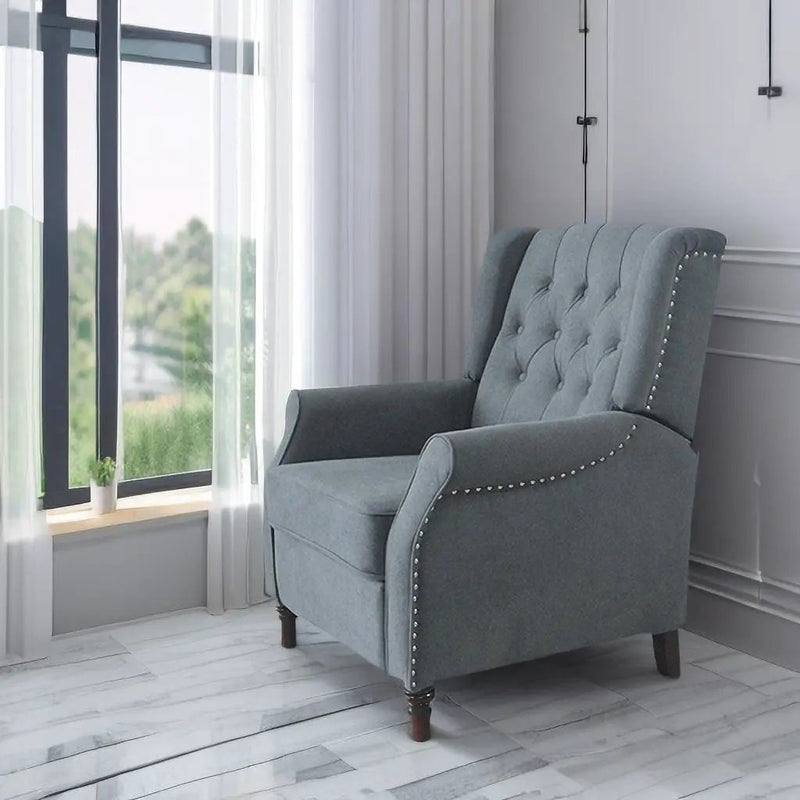 New Design Classic Waterproof Fabric Living Room Pull Button Sofa, High Back Manual Recliner Chair Cinema Home Theatre Cozy Recliner Sofa - Dark Gray by HouseOfZazla