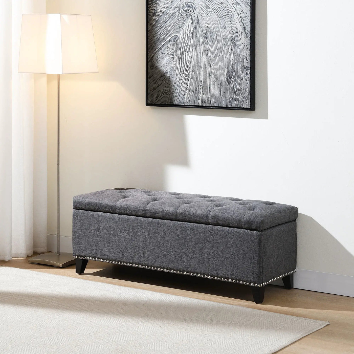 Button-Tufted Storage Ottoman With Safety Close Hinge by HouseOfZazla