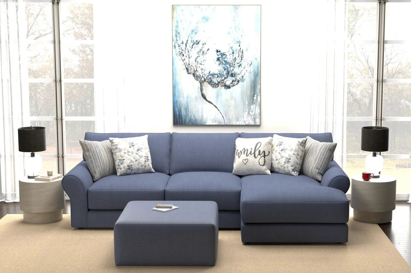 Cape May - Sofa Chaise With Comfort Coil Seating, 41" Cocktail Ottoman And 5 Accent Pillows Included by Unique Piece Furniture