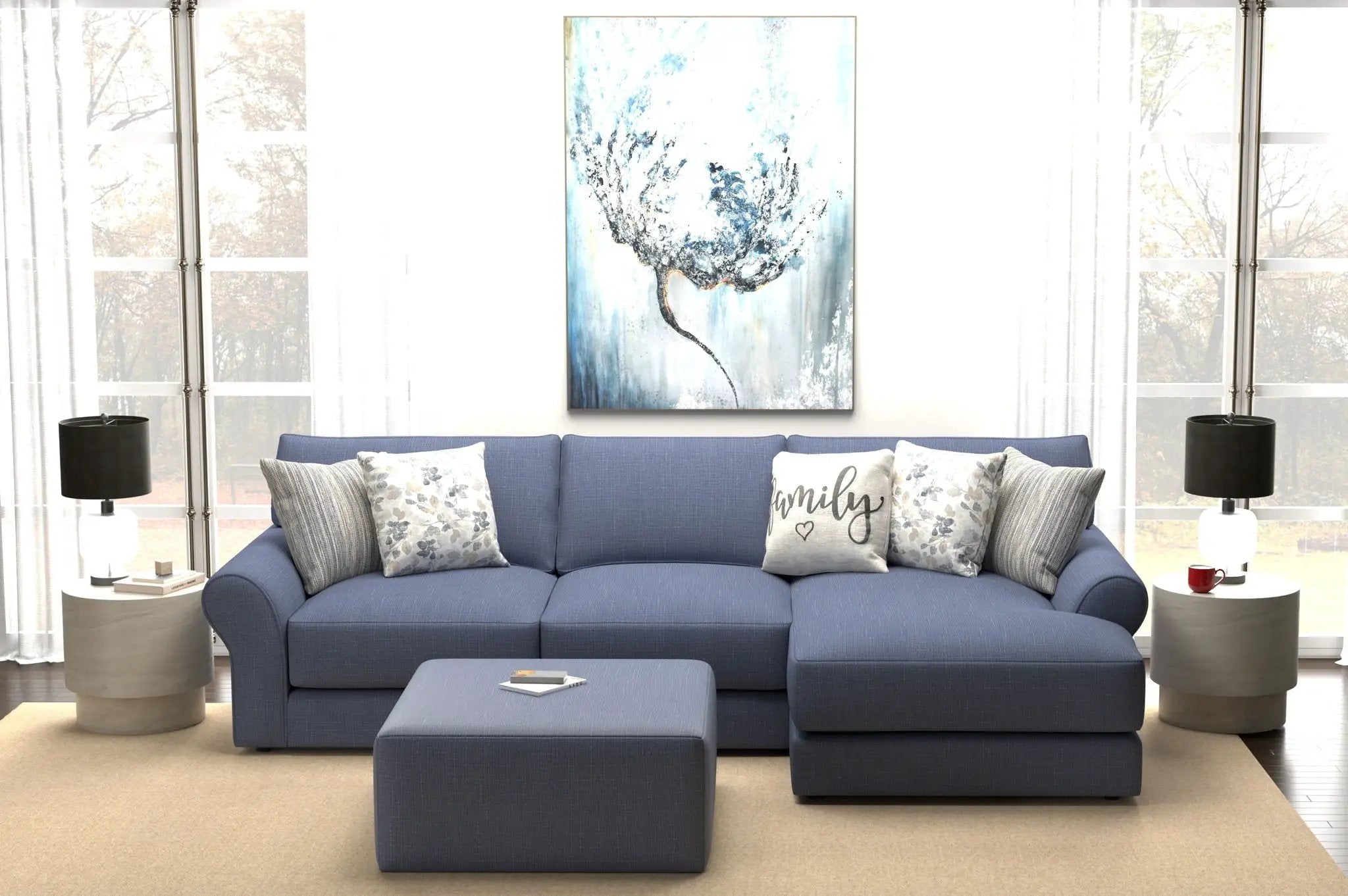 Cape May - Sofa Chaise With Comfort Coil Seating, 41" Cocktail Ottoman And 5 Accent Pillows Included by Unique Piece Furniture