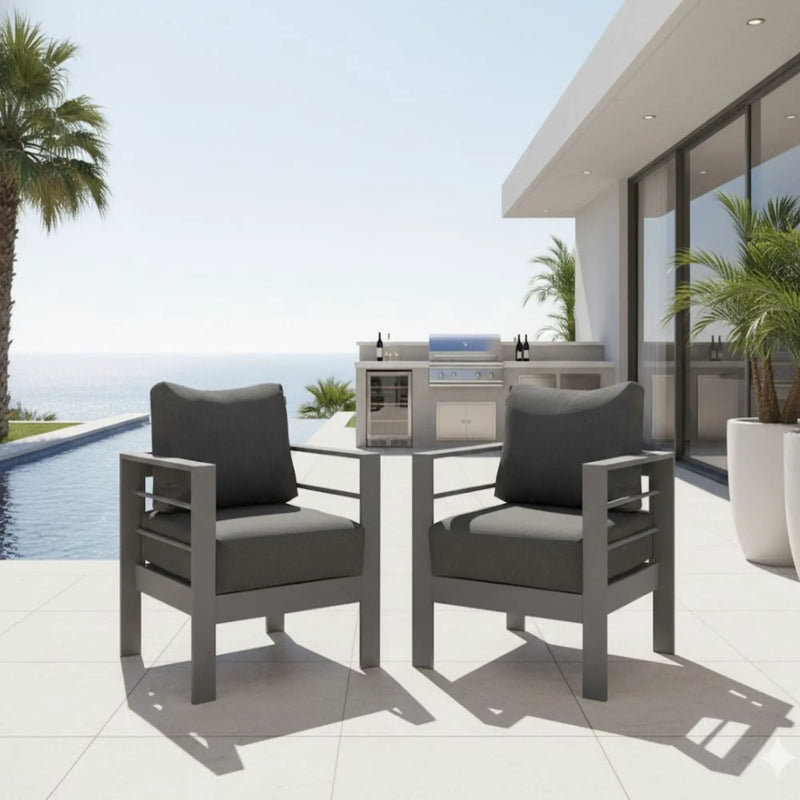 Patio Armchairs With Thick Cushions, All Weather (Set of 2) - Gray / Gray by HouseOfZazla