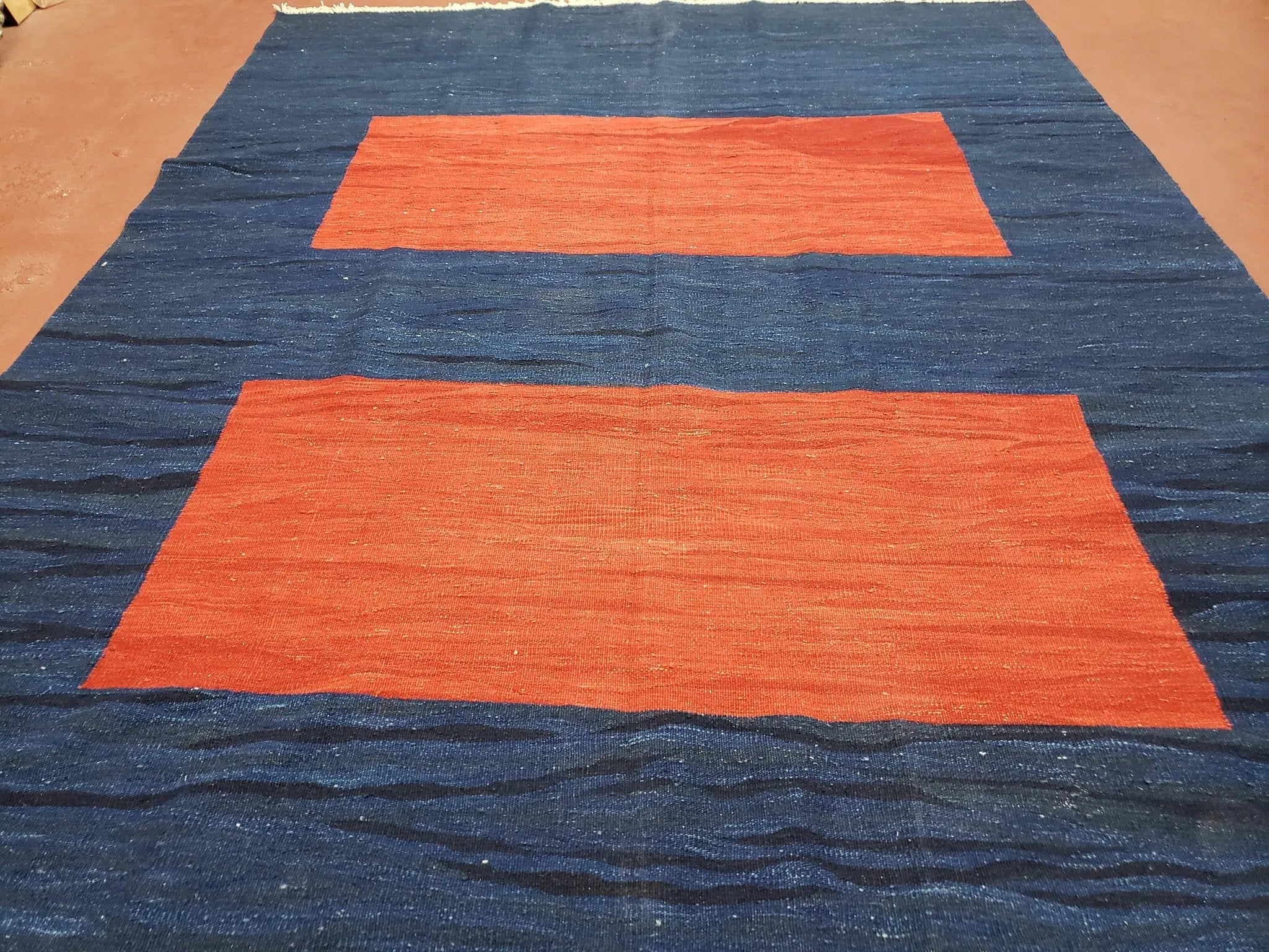 Blue and Red Turkish Kilim Rug, New 6x9 - 7x10 Flatweave Area Rugs, Hand Woven, Wool Handmade Oriental Kilim Abstract Modern Boho, Minimal by Jewel Rugs