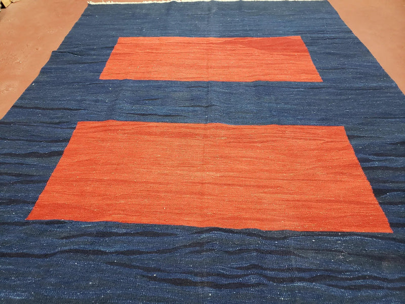 Blue and Red Turkish Kilim Rug, New 6x9 - 7x10 Flatweave Area Rugs, Hand Woven, Wool Handmade Oriental Kilim Abstract Modern Boho, Minimal by Jewel Rugs