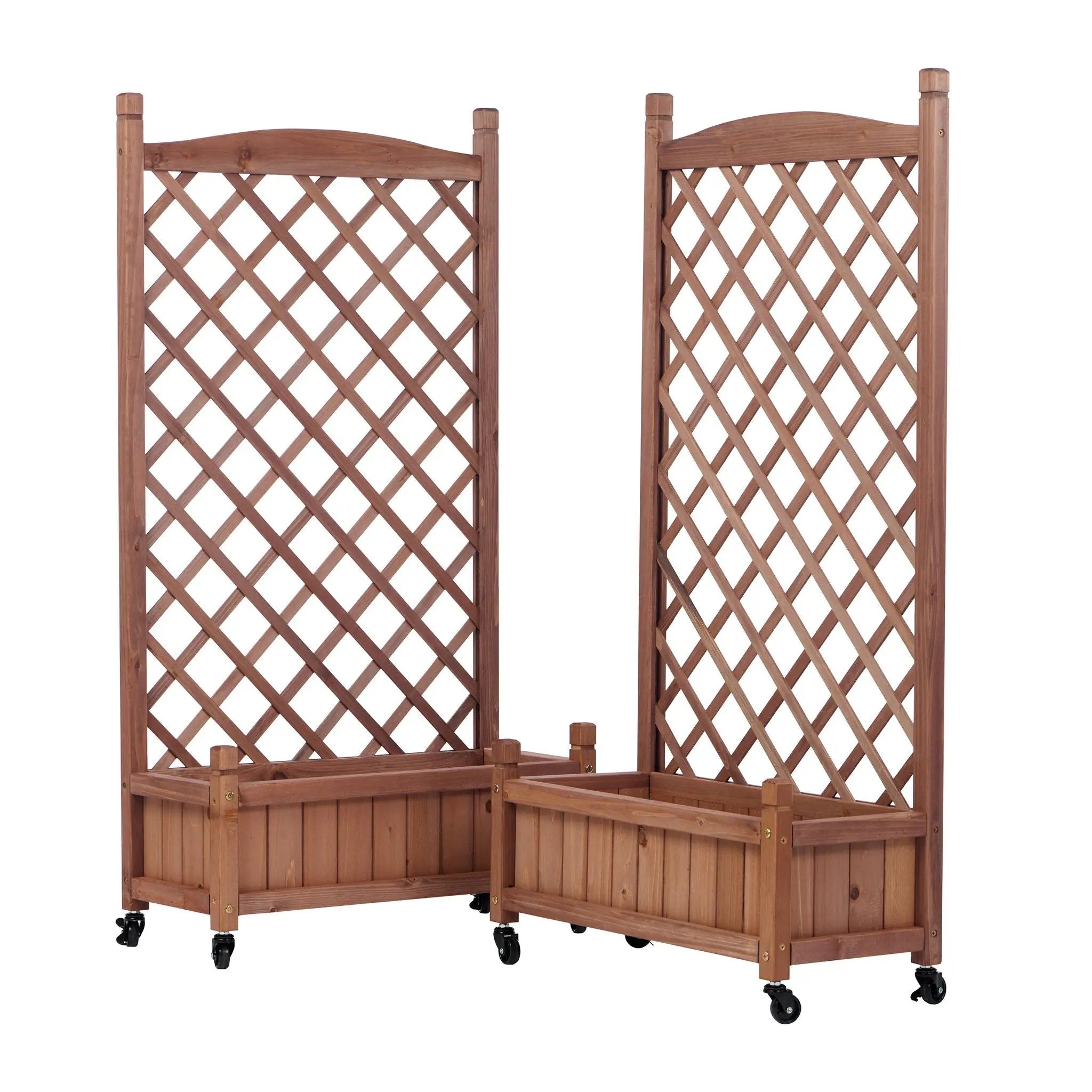Raised Garden Bed With Trellis 2 Pack, Outdoor Planter Box & Plant Stand With Climbing Racks - Brown by HouseOfZazla