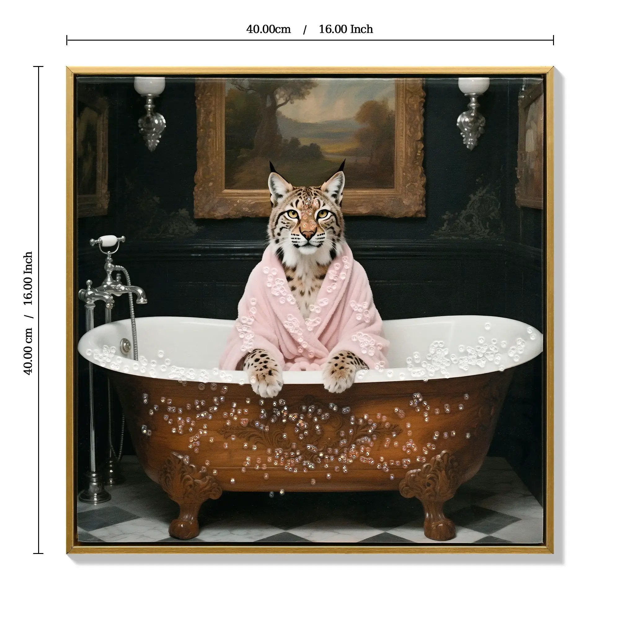 Tiger In Bathtub Wall Art Print Poster, Bathroom Decor Posters Prints For Restroom - Pink / White by Unique Piece Furniture
