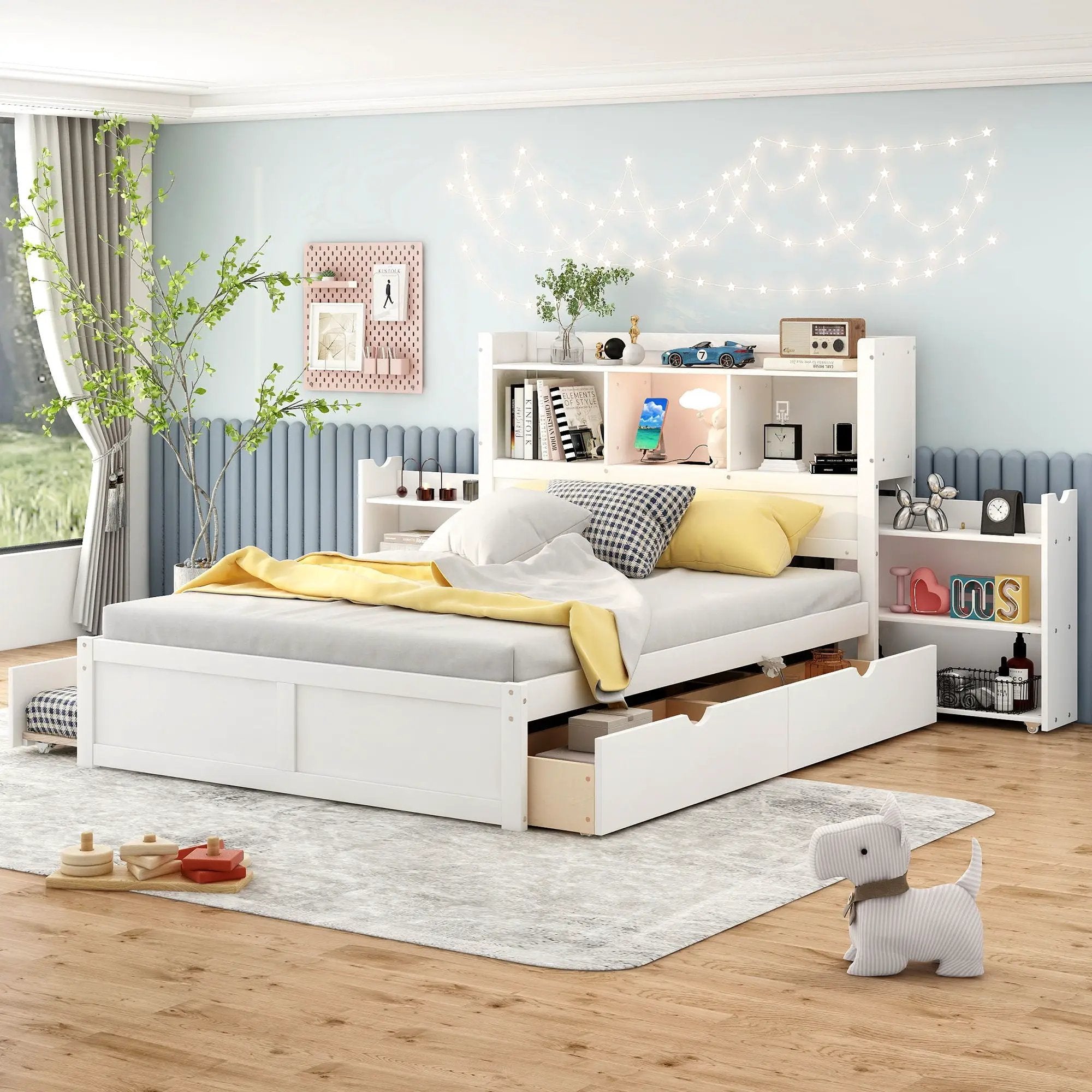 Storage Platform Bed With Pull Out Shelves, Trundle, And 2 Drawers by Unique Piece Furniture