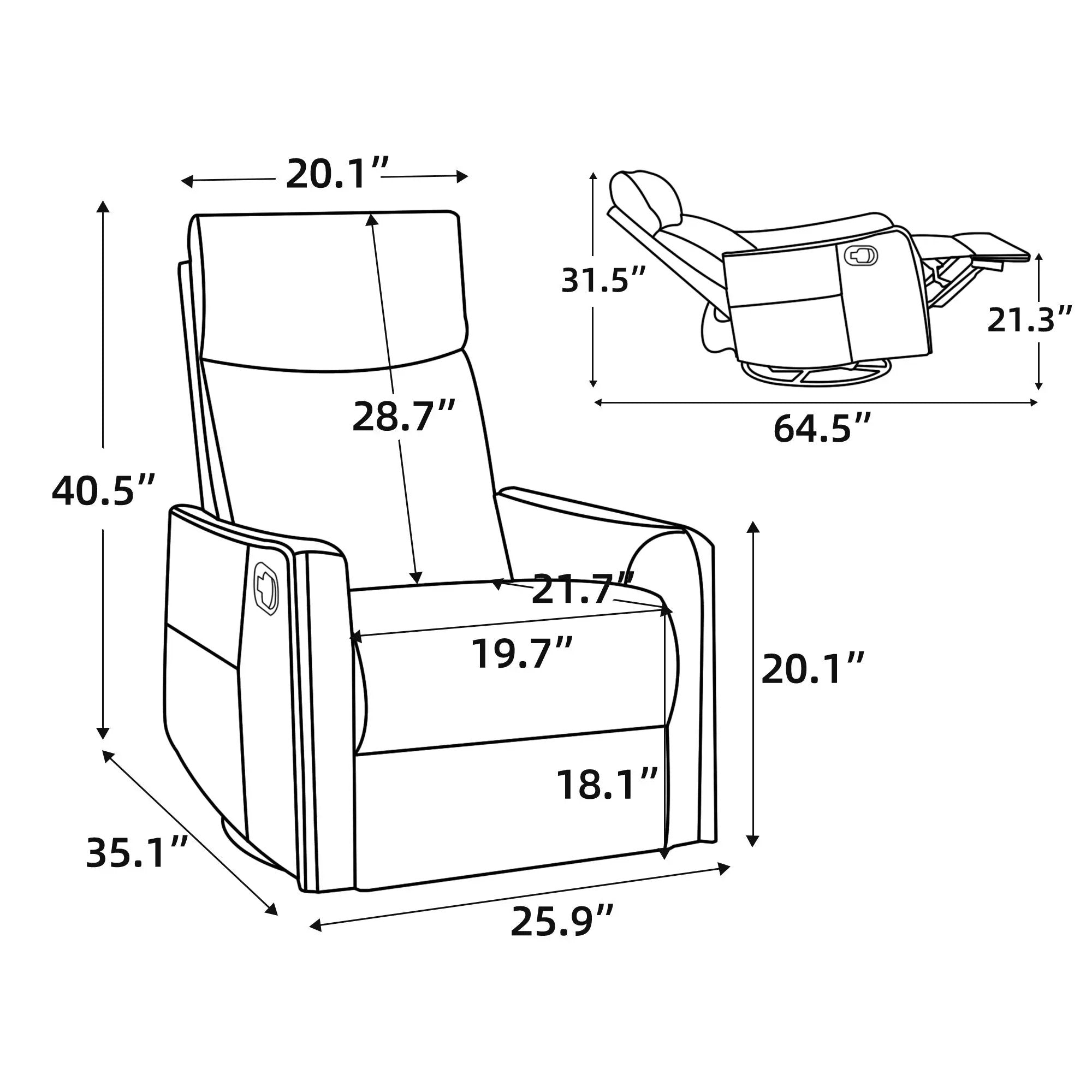 Heat Massage Manual Recliner Chair with Rocker and Swivel in Khaki by HouseOfZazla