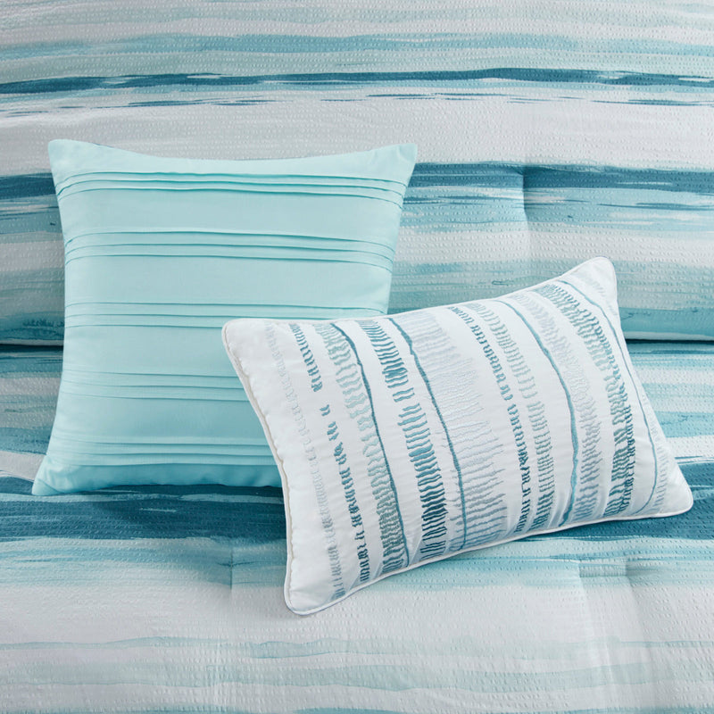 8 Piece Printed Seersucker Comforter and Quilt Set Collection Aqua Full/Queen by HouseOfZazla