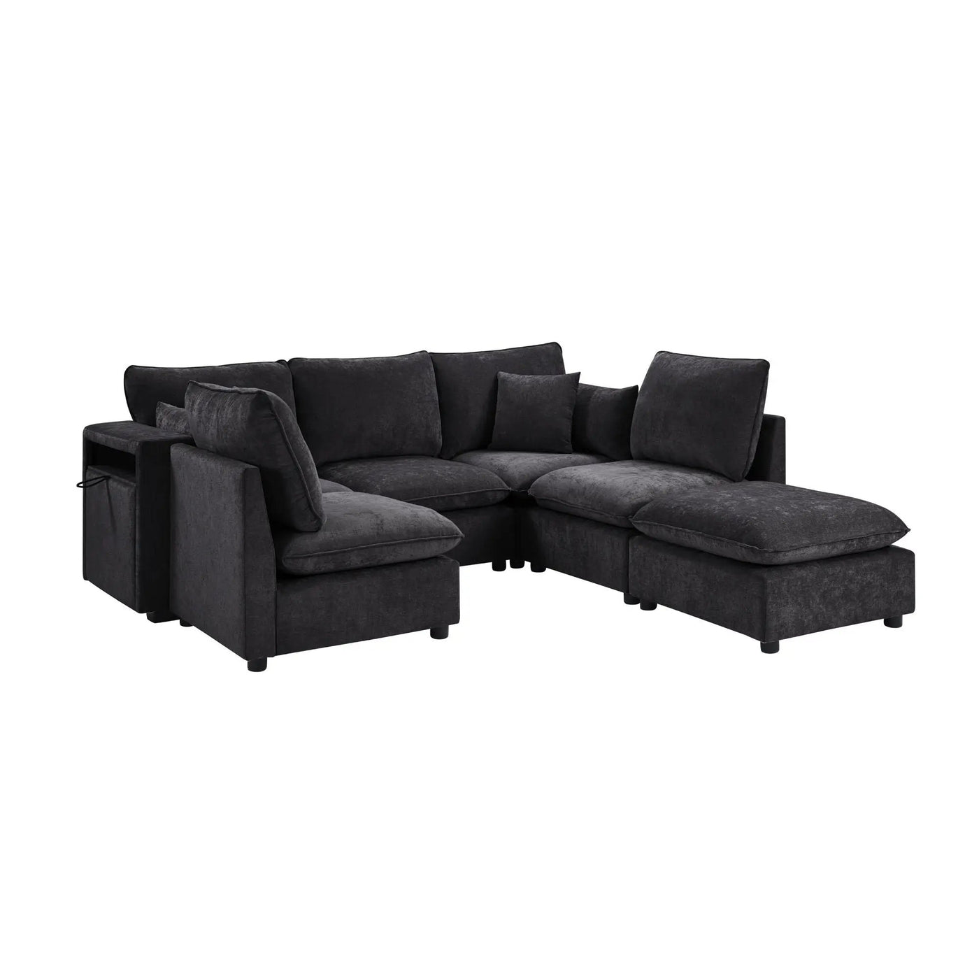 Modern Sectional Sofa U-Shaped With Movable Ottoman Storage Armrests And USB Ports by Unique Piece Furniture