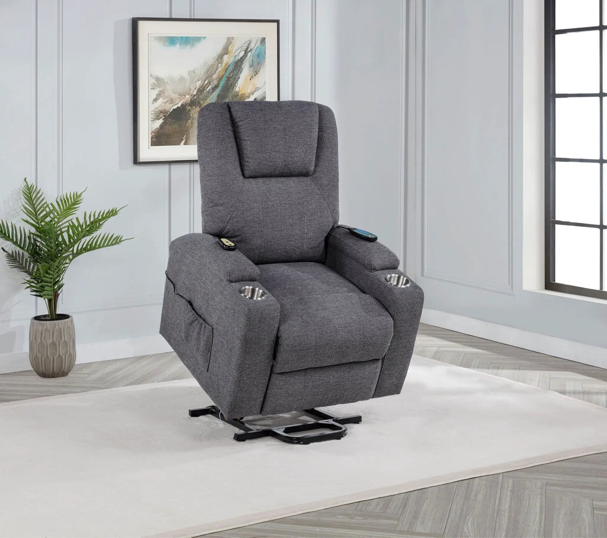Louie Chenille Upholstered Power Lift Massage Chair Grey by Unique Piece Furniture