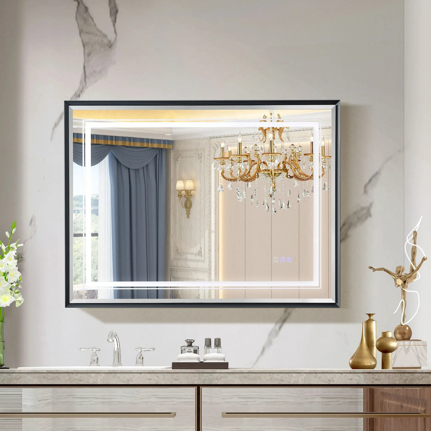 LED Bathroom Beveled Mirror, 3000 - 6000K Gradient Front And Backlit LED Mirror For Bathroom, 3 Colors Dimmable, Ip54 Enhanced Anti Fog by HouseOfZazla