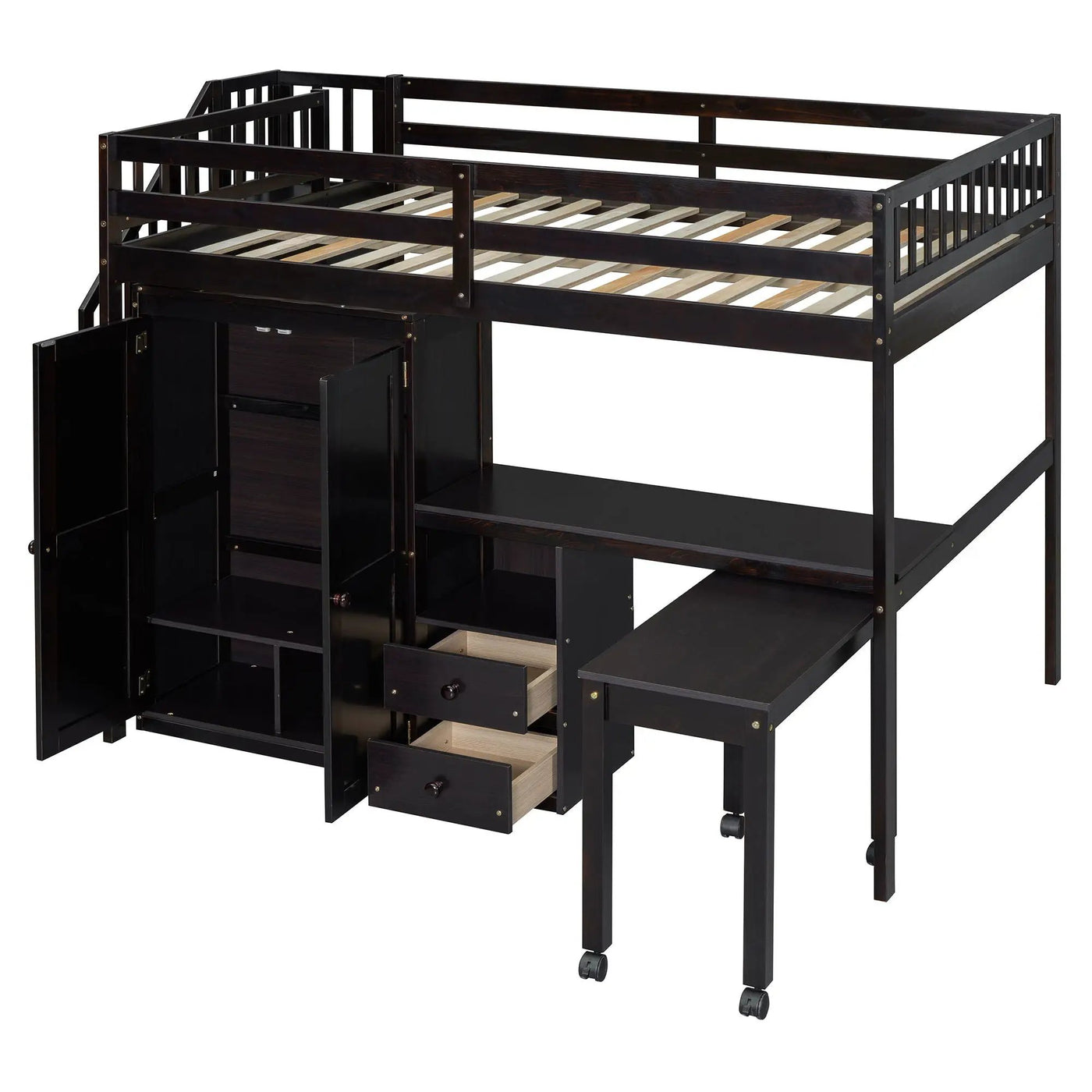Loft Bed With Stairs, Bookshelf, Drawers, Desk & Wardrobe, Space Saving Multifunctional Furniture by Unique Piece Furniture
