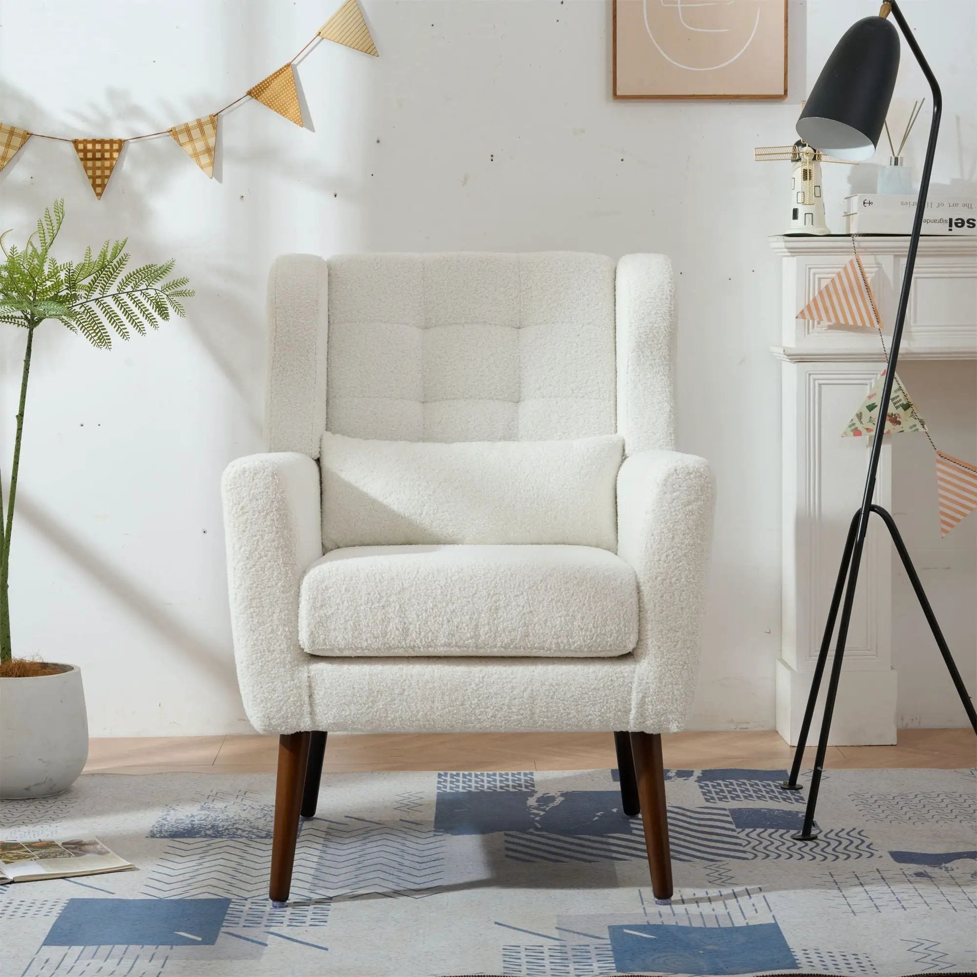 Modern Accent Chair, Arm Chairs For Living Room, Upholstered Mordern Armchair, Comfy Soft Padded Lounge Chair In Small Space, Bedroom, With Pillow, Solid Wood Leg by Unique Piece Furniture
