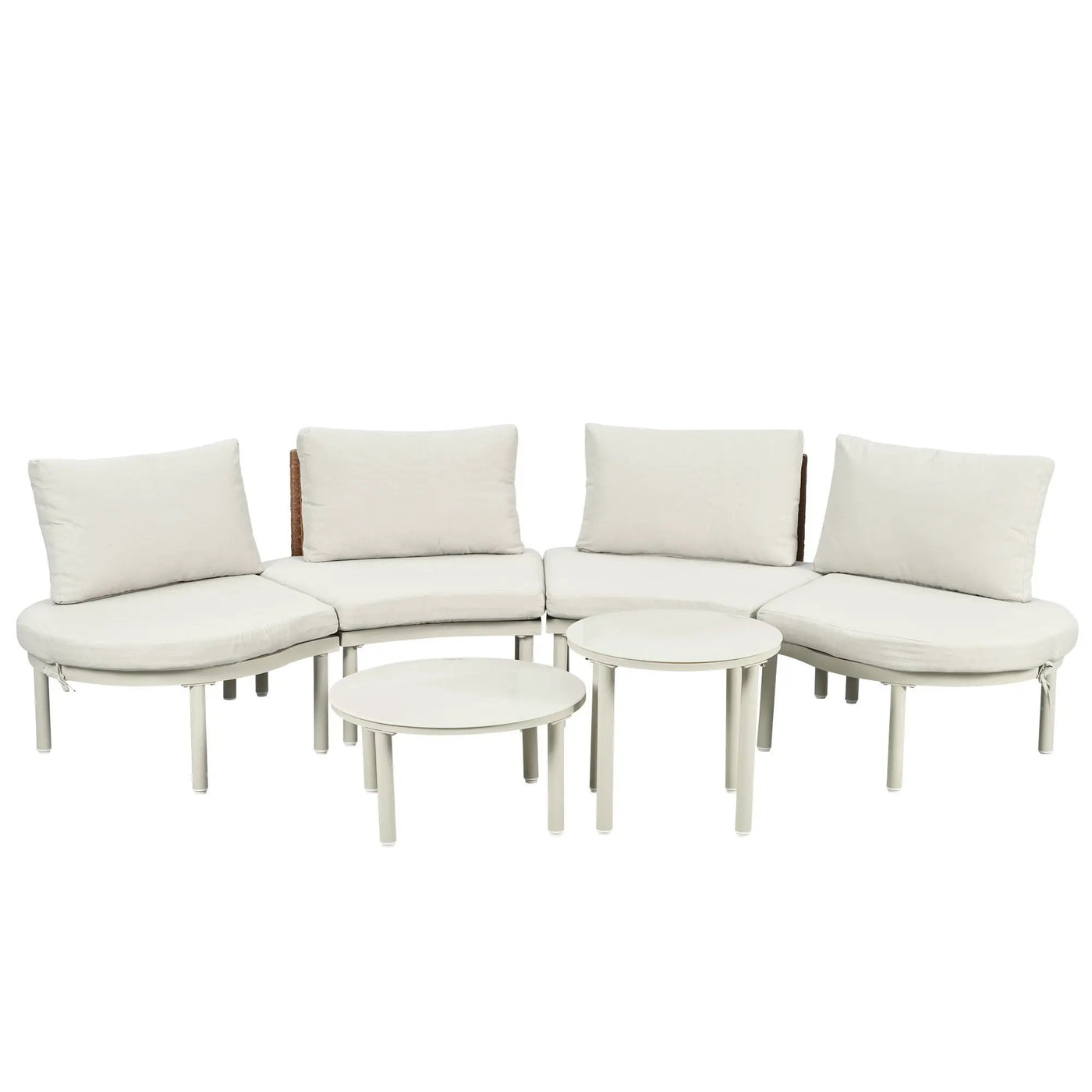 6 Piece Patio Set, Half Moon Outdoor Sectional Sofa With 2 High Low Coffee Tables, 4 Pillows & Cushions by HouseOfZazla
